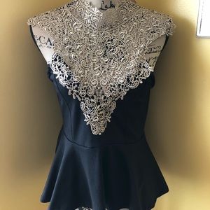 L Black and Gold lace blouse